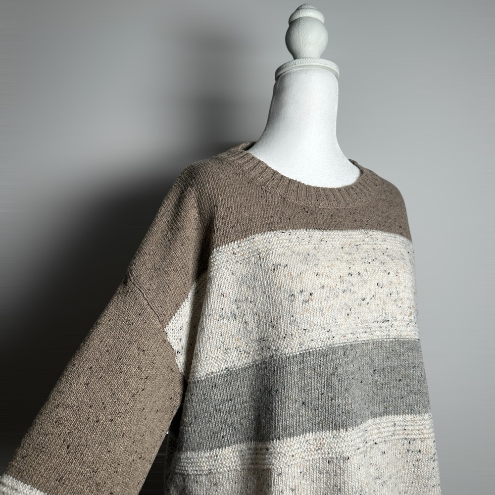 Lulus Women’s Sweater Small Brown Gray Multi Striped Balloon Sleeve Pullover - Picture 2 of 13